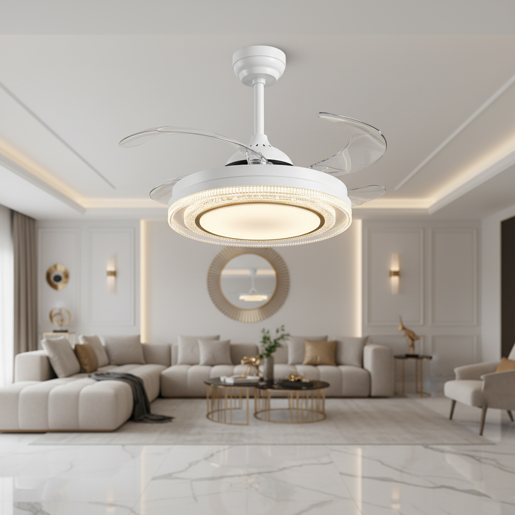 oltao Eira Retractable Ceiling Fan with BLDC Motor, 3 Colour LED Light, Summer/Winter Mode and Remote, 48 inch Sweep Oltao Designer Fans
