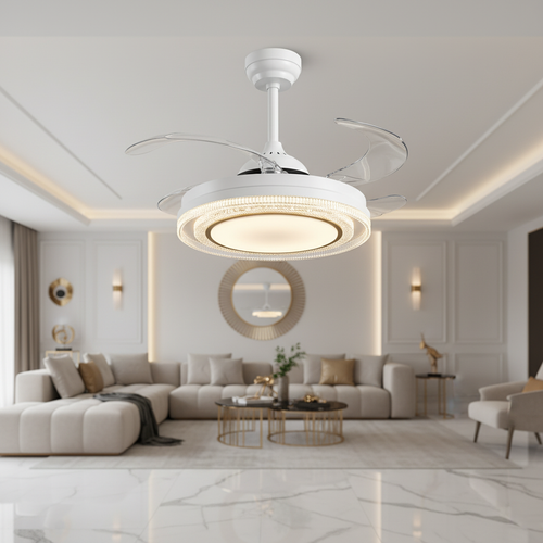 oltao Eira Retractable Ceiling Fan with BLDC Motor, 3 Colour LED Light, Summer/Winter Mode and Remote, 48 inch Sweep Oltao Designer Fans