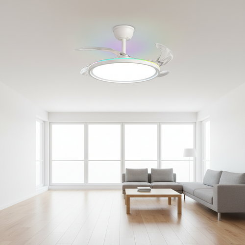oltao Zyro UltraSlim Retractable Ceiling Fan with RGB Ceiling Glow & 3-Color LED Panel Light, Summer/Winter Mode, Remote Control, 42/48 Inch Sweep (2026 Model) Oltao Designer Fans