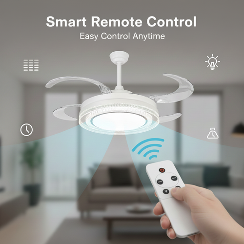 oltao Eira Retractable Ceiling Fan with BLDC Motor, 3 Colour LED Light, Summer/Winter Mode and Remote, 48 inch Sweep Oltao Designer Fans