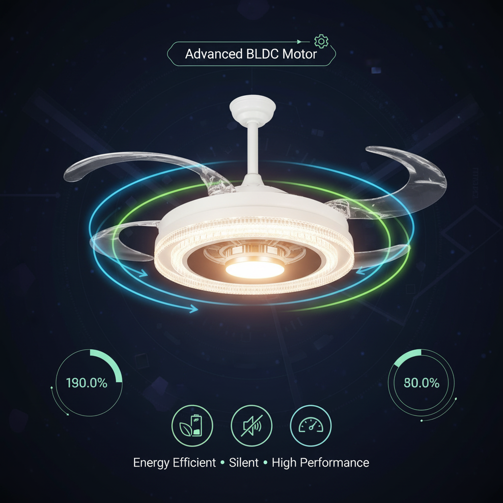 oltao Eira Retractable Ceiling Fan with BLDC Motor, 3 Colour LED Light, Summer/Winter Mode and Remote, 48 inch Sweep Oltao Designer Fans