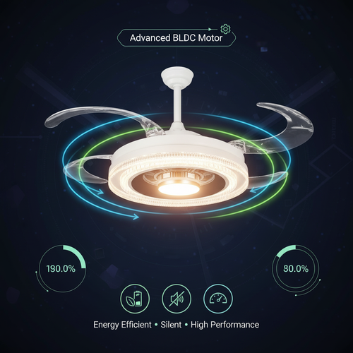 oltao Eira Retractable Ceiling Fan with BLDC Motor, 3 Colour LED Light, Summer/Winter Mode and Remote, 48 inch Sweep Oltao Designer Fans