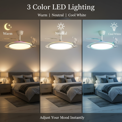 oltao Zyro UltraSlim Retractable Ceiling Fan with RGB Ceiling Glow & 3-Color LED Panel Light, Summer/Winter Mode, Remote Control, 42/48 Inch Sweep (2026 Model) Oltao Designer Fans