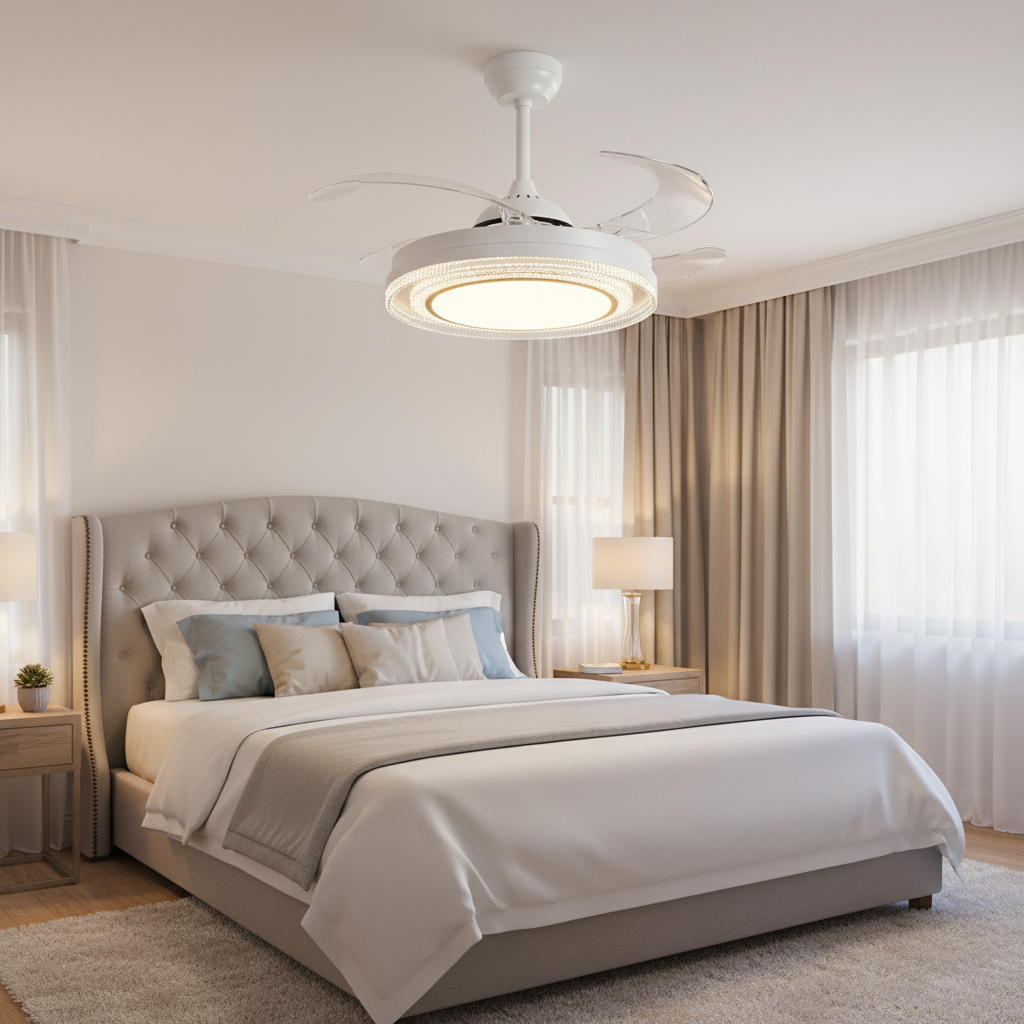 oltao Eira Retractable Ceiling Fan with BLDC Motor, 3 Colour LED Light, Summer/Winter Mode and Remote, 48 inch Sweep Oltao Designer Fans