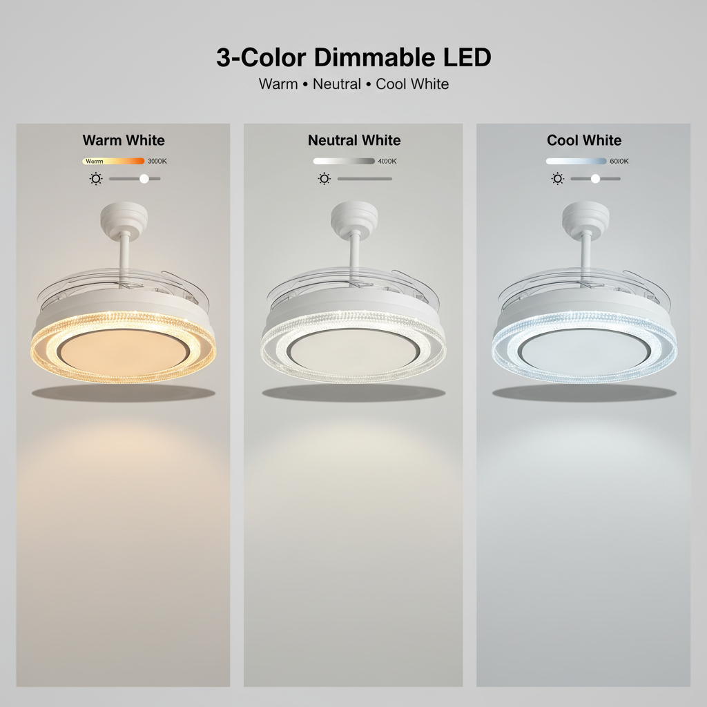 oltao Eira Retractable Ceiling Fan with BLDC Motor, 3 Colour LED Light, Summer/Winter Mode and Remote, 48 inch Sweep Oltao Designer Fans
