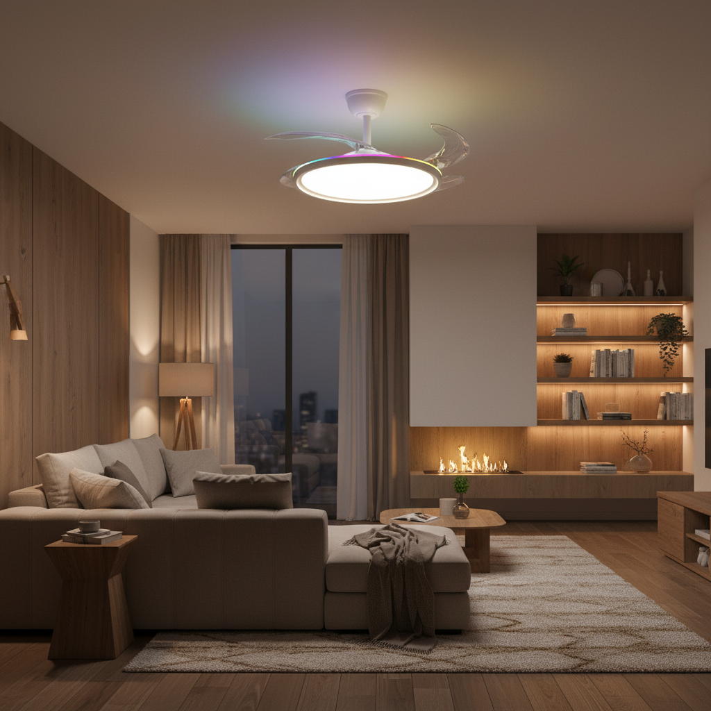 oltao Zyro UltraSlim Retractable Ceiling Fan with RGB Ceiling Glow & 3-Color LED Panel Light, Summer/Winter Mode, Remote Control, 42/48 Inch Sweep (2026 Model) Oltao Designer Fans