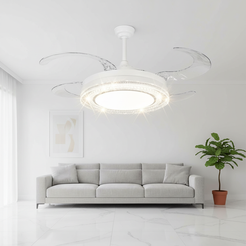 oltao Eira Retractable Ceiling Fan with BLDC Motor, 3 Colour LED Light, Summer/Winter Mode and Remote, 48 inch Sweep Oltao Designer Fans