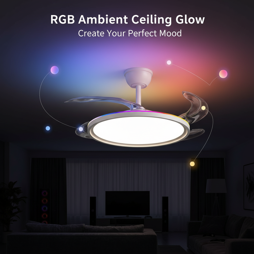 oltao Zyro UltraSlim Retractable Ceiling Fan with RGB Ceiling Glow & 3-Color LED Panel Light, Summer/Winter Mode, Remote Control, 42/48 Inch Sweep (2026 Model) Oltao Designer Fans