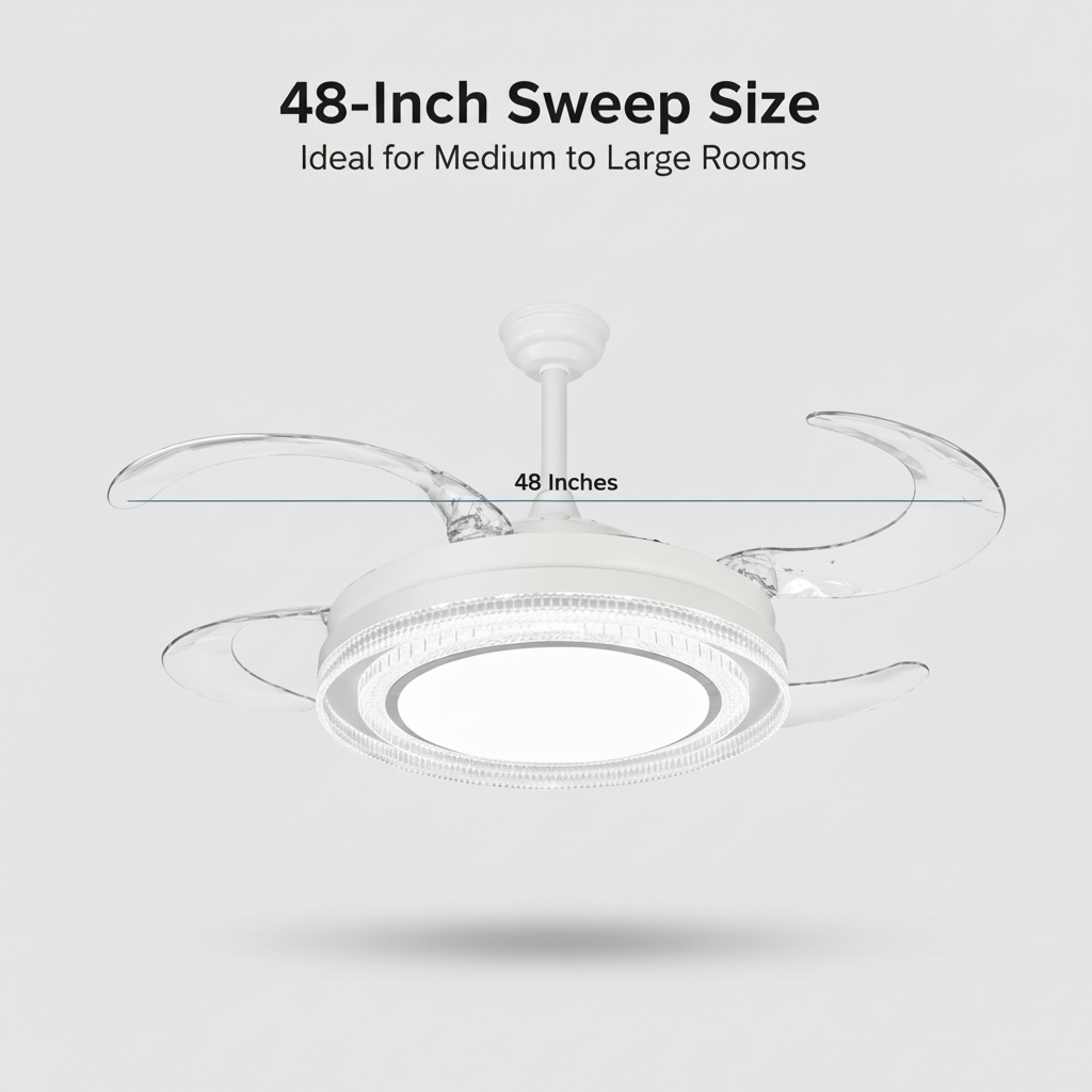 oltao Eira Retractable Ceiling Fan with BLDC Motor, 3 Colour LED Light, Summer/Winter Mode and Remote, 48 inch Sweep Oltao Designer Fans