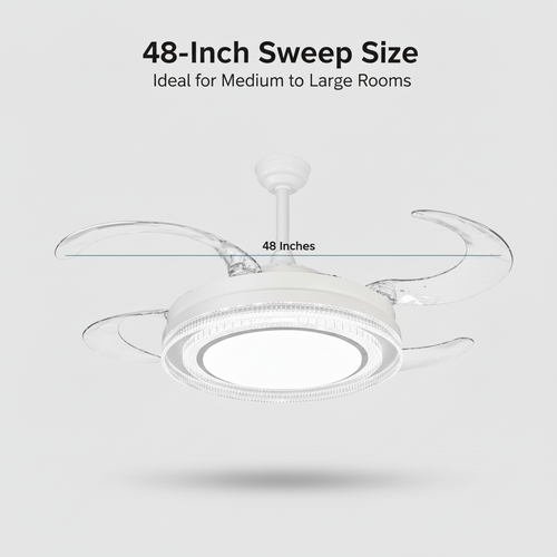 oltao Eira Retractable Ceiling Fan with BLDC Motor, 3 Colour LED Light, Summer/Winter Mode and Remote, 48 inch Sweep Oltao Designer Fans