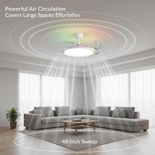 oltao Zyro UltraSlim Retractable Ceiling Fan with RGB Ceiling Glow & 3-Color LED Panel Light, Summer/Winter Mode, Remote Control, 42/48 Inch Sweep (2026 Model) Oltao Designer Fans