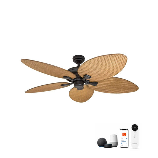 Harper 52-Inch Tropical Ceiling Fan Smart with Alexa and Google Home Support – Dual Side Textured Blades, Stylish Home Décor Fan